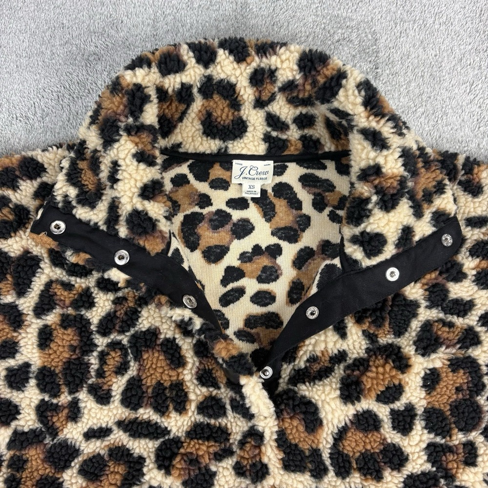 J. Crew Vintage Fleece Sherpa Sweatshirt Women's XS Leopard Snap Collar